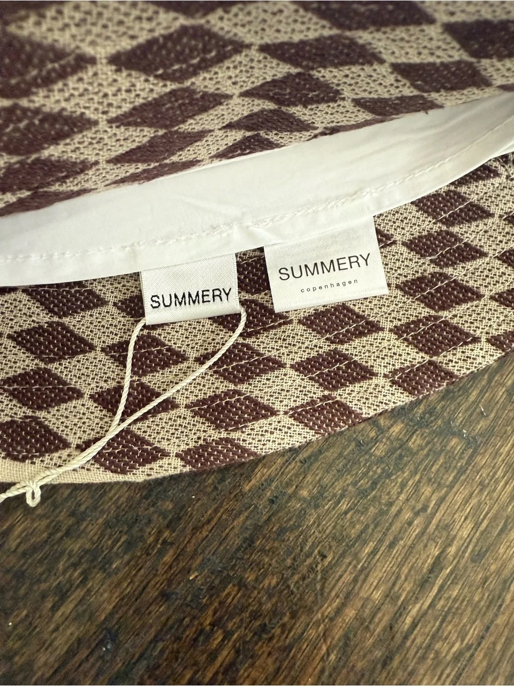 NWT Summery Copenhagen - Checkerboard Bucket Hat in Burgundy and Cream